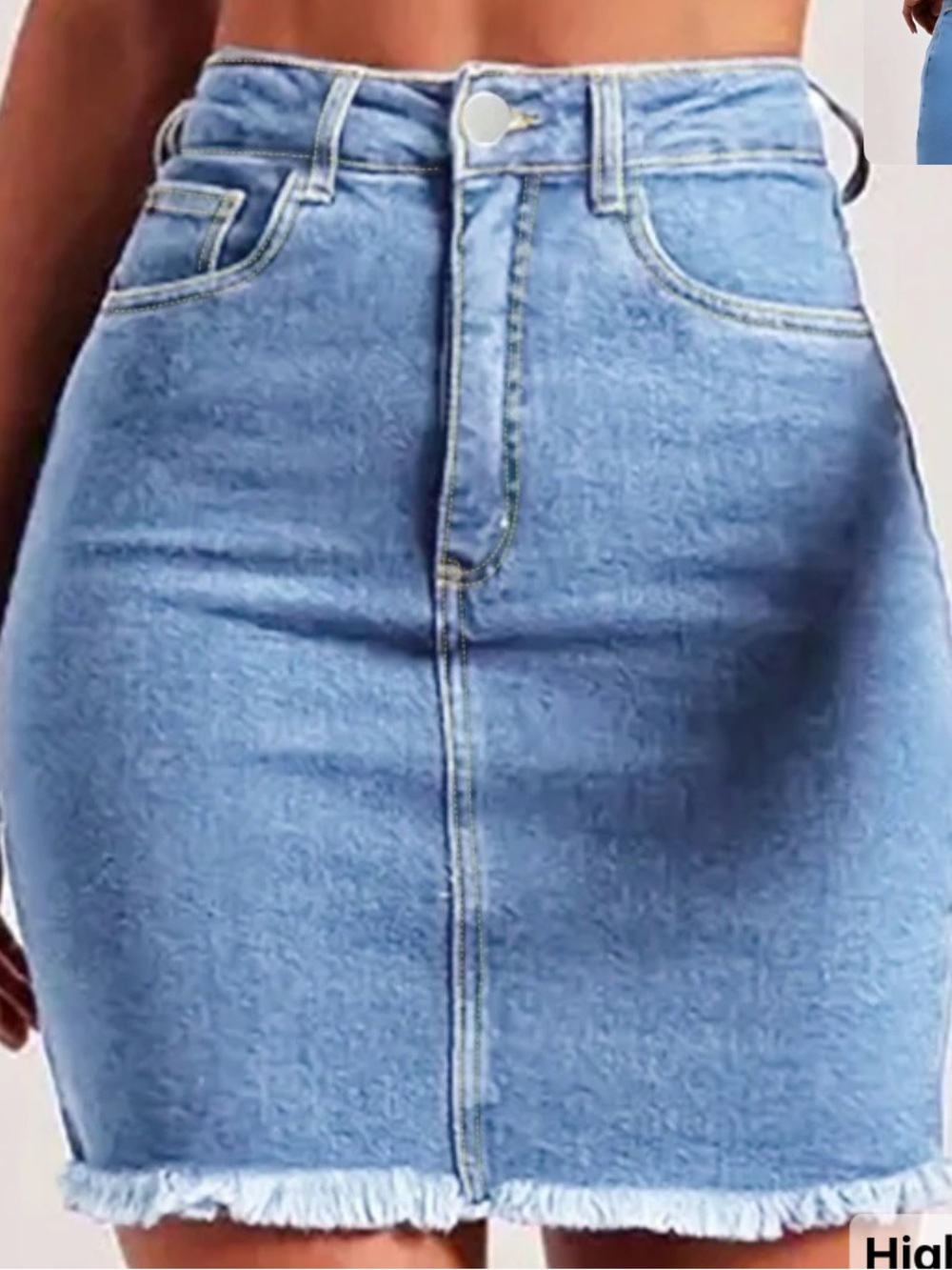 Light Blue Denim Mini Skirt with Frayed Hem
